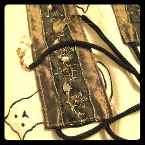 Brown satin, beaded tie belt